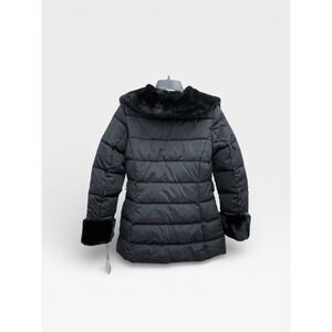 Laundry by Shelli Segal Black Puffer Coat Faux Fur Trim Hooded Size S